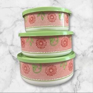 Vintage Floral Food Storage Bowls  Set Pink Green Retro Cottagecore Kitchenware